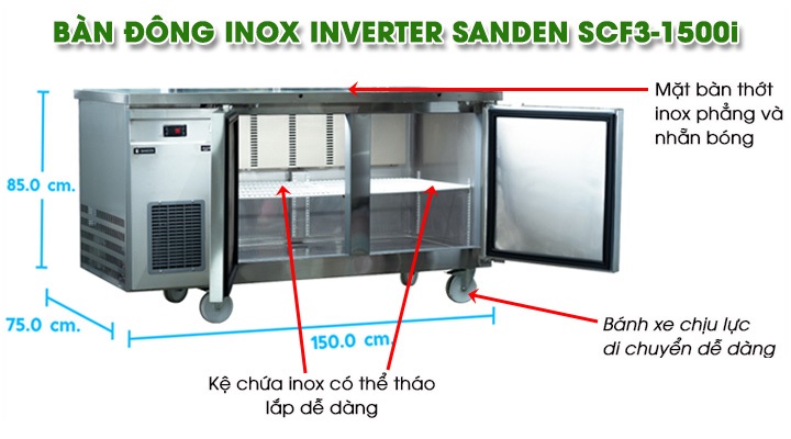 Bàn đông chuyên dụng inox Inverter Sanden intercool Scf3-1200i đặc điểm cấu tạo