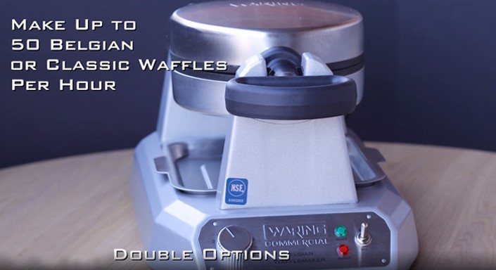 Máy làm bánh Waffle đôi hình nón WWCM200E Waring hình thực tế
